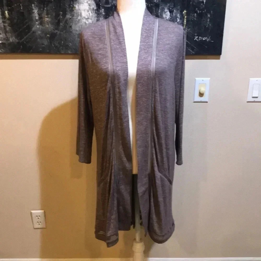 H by Halston Brown Open Front Split Back Faux Pocket Light Weight Cardigan-L